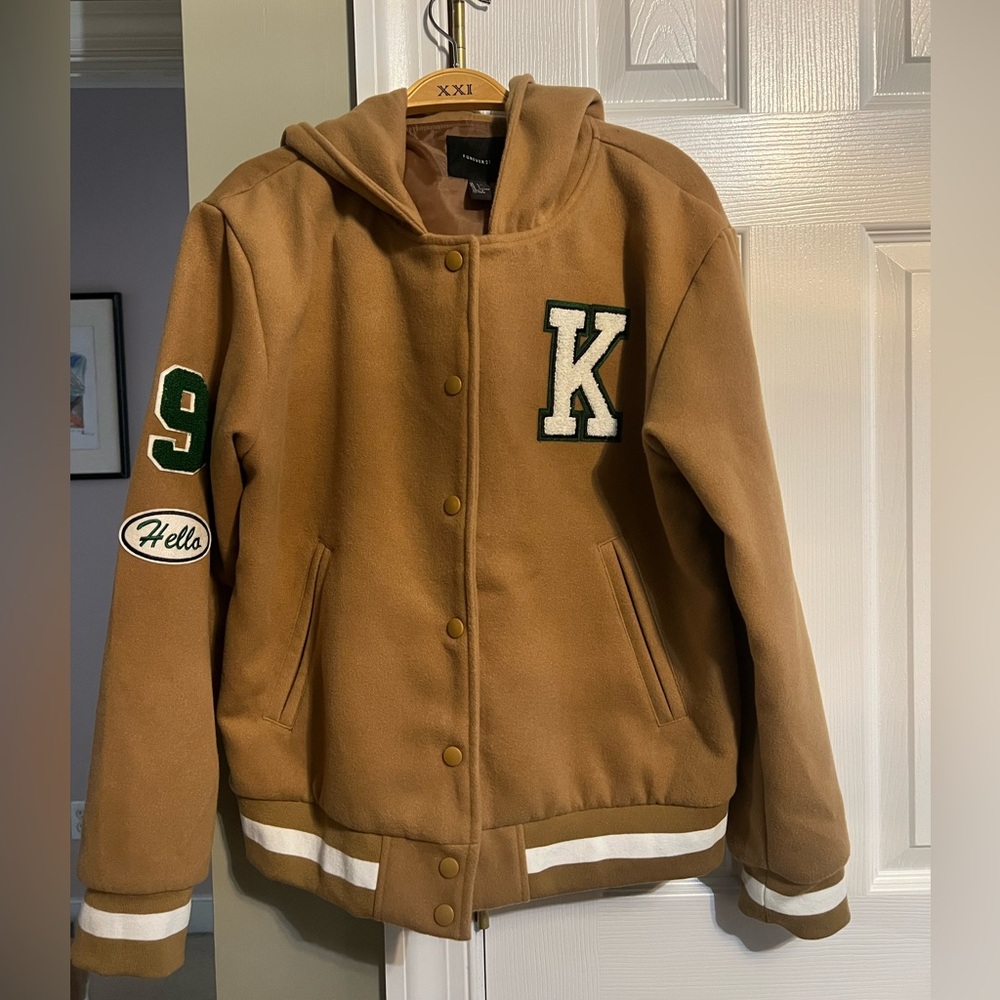 Letterman Jacket. Wool-like fabric.